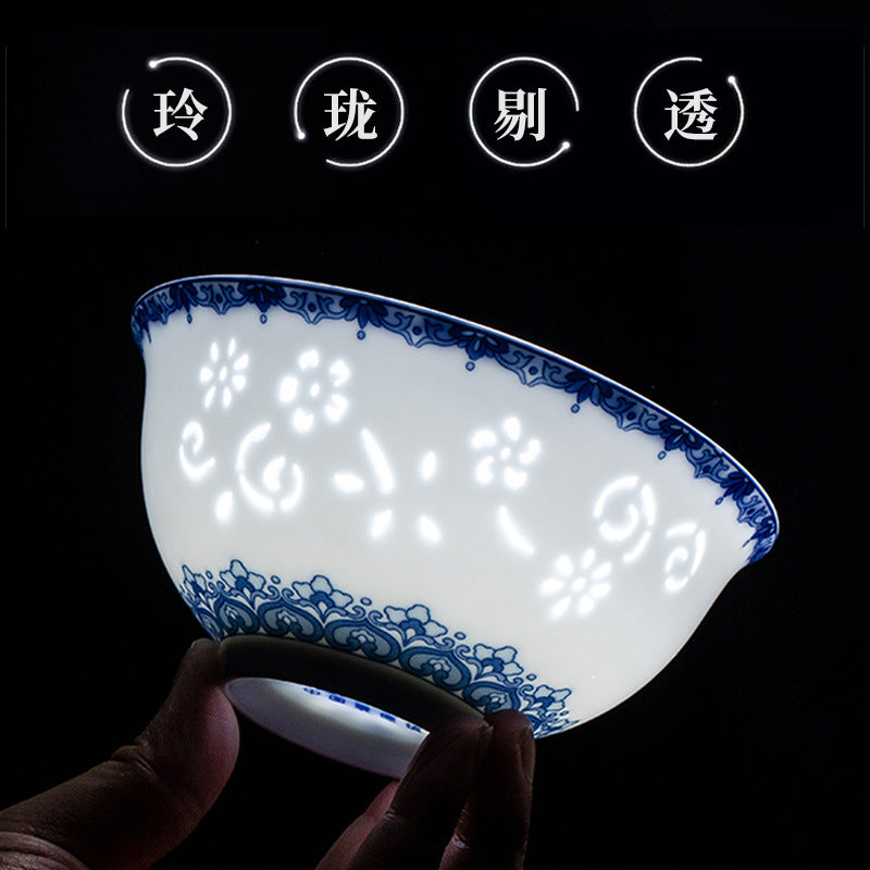 Premium Jingdezhen Underglaze Blue and White Linglong Porcelain Dinnerware Set